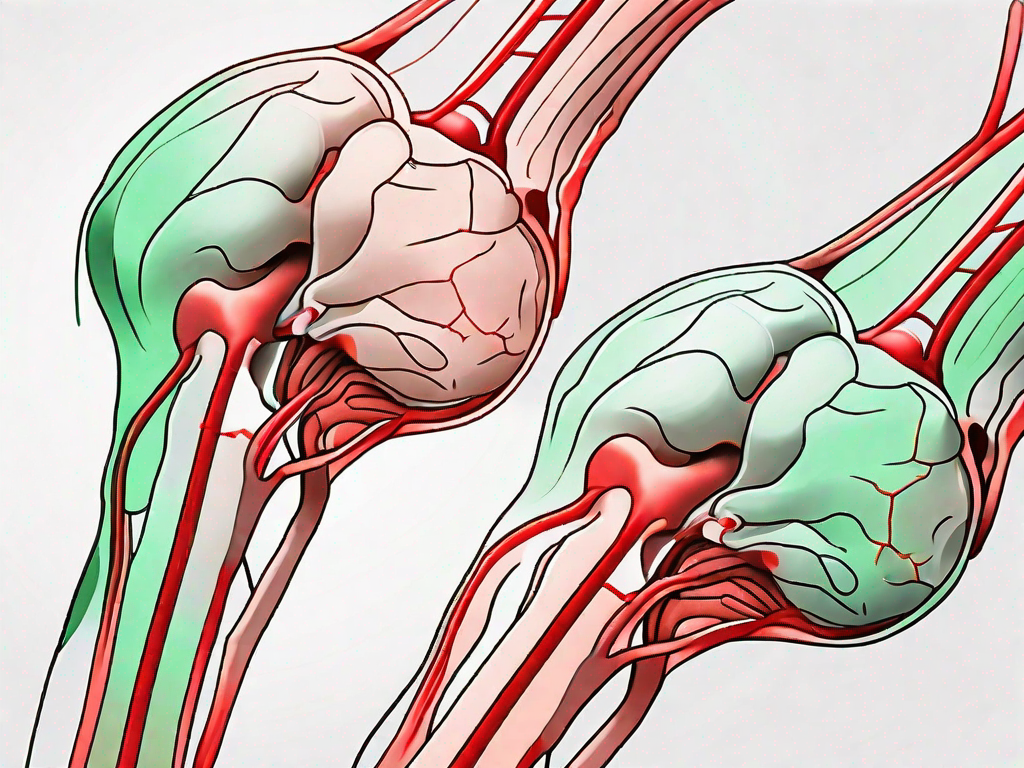 A pair of anatomically accurate shoulder joints with red areas indicating pain or inflammation